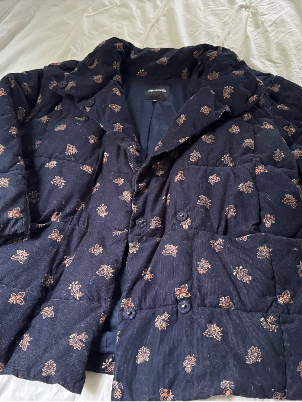 Women Quilted Navy Floral Puffer Jacket